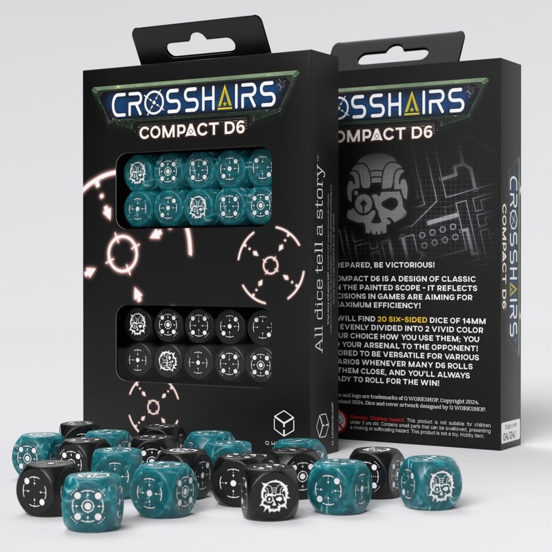 Crosshairs Compact D6: Stormy & Black by Q-Workshop, Dice for RPG Board Games, for 1+ Players and Ages 14+
