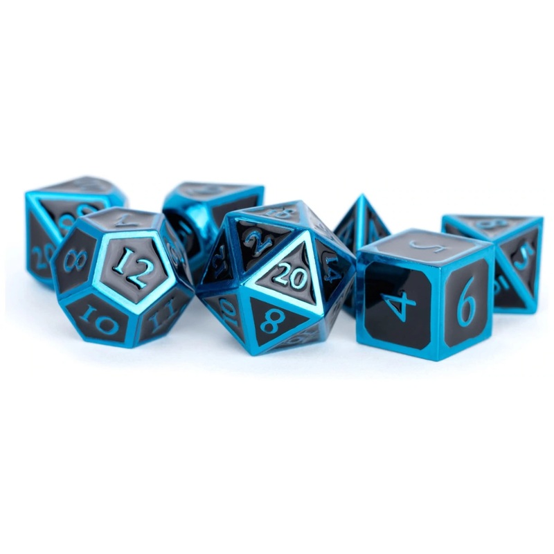 FanRoll by Metallic Dice Games 16mm Metal Polyhedral DND Dice Set: Blue w/ Black Enamel, Role Playing Game Dice for Dungeons and Dragons