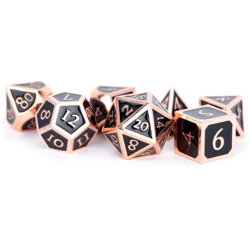 FanRoll by Metallic Dice Games 16mm Metal Polyhedral DND Dice Set: Copper w/ Black Enamel, Role Playing Game Dice for Dungeons and Dragons
