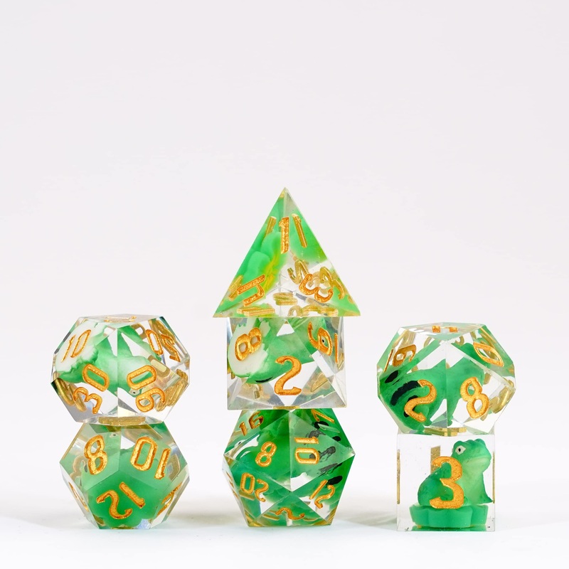 FanRoll by Metallic Dice Games Sharp Edge Resin DND Dice Set: Frog Dice, Role Playing Game Dice for Dungeons and Dragons