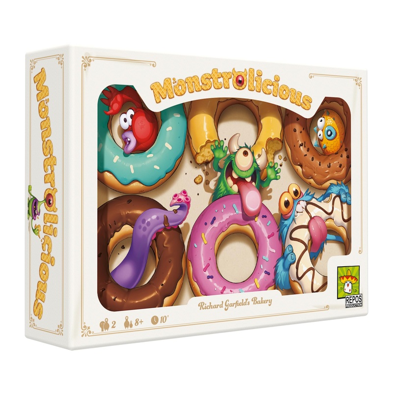 Juego de mesa Monstrolicious  Juego de estrategia familiar con monstruos y postres peculiares, emocionantes minijuegos y sorpresas, a partir de 10 aos, 2 jugadores, 10 minutos de tiempo de juego