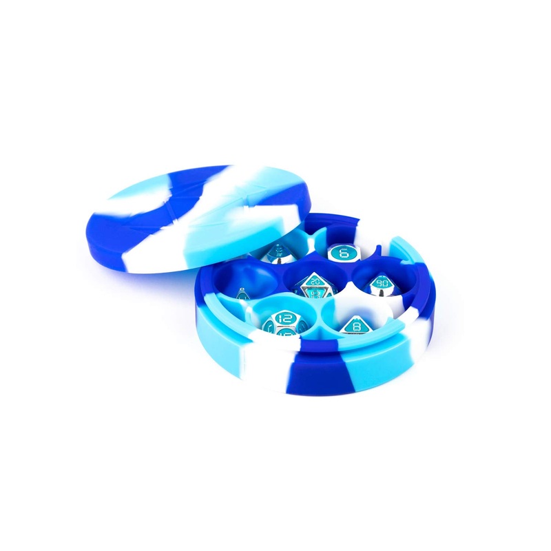 Metallic Dice Games Silicone Round Dice Case: Blue/White/Light Blue, Role Playing Game Dice Accessories for Dungeons and Dragons