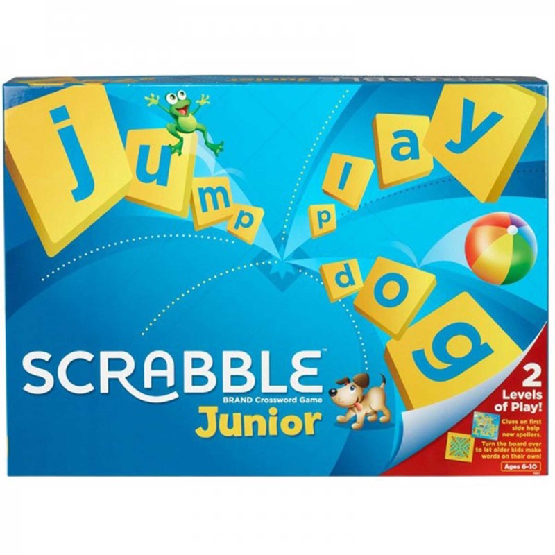 Scrabble Junior Kids Crossword Game with 2-Games-in-1, 2-Sided Game Board for 2 to 4 Players Ages 6 to 10 Years Old, Y9667