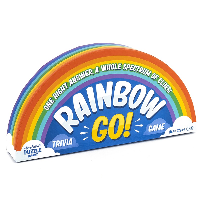 Professor PUZZLE Rainbow Go Games. Fast paced Trivia game for the whole family. One right answer, whole spectrum of clues.