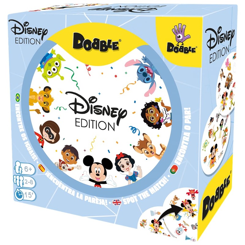 Zygomatic | Dobble Disney Edition |Juego de Cartas de Accin y Reflejos para Adultos y Nios | A Partir de 6 Aos | De 2 a 8 Jugadores | 15 Minutos por Partida | Multilenguaje (Incluye Espaol