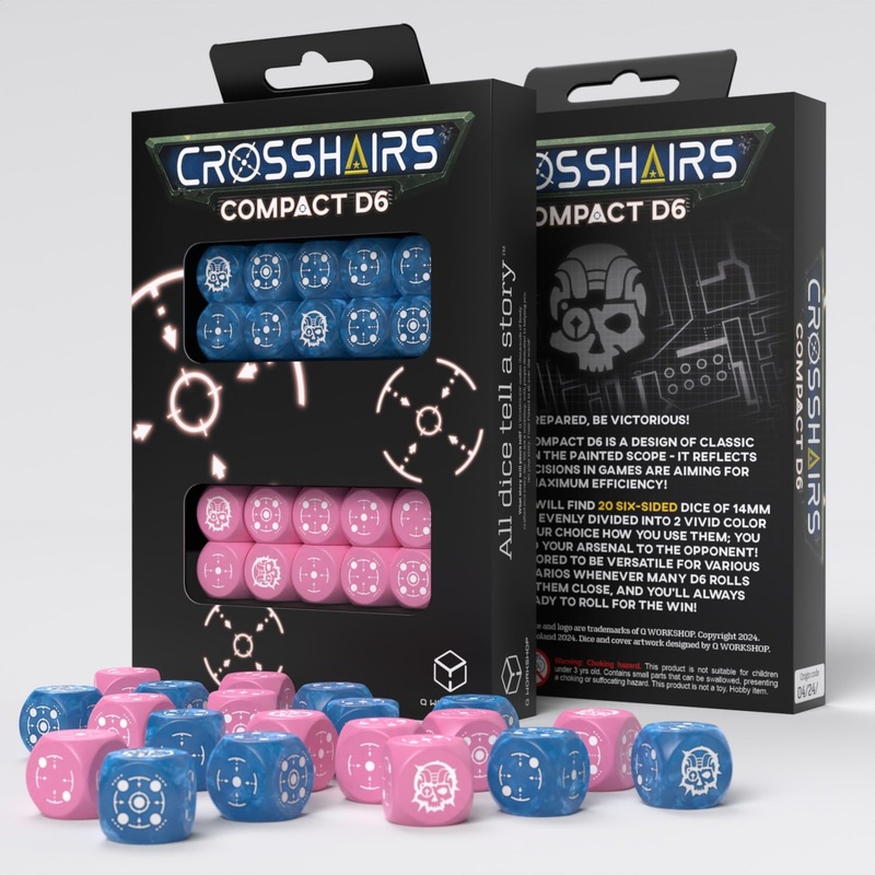 Crosshairs Compact D6: Blue & Pink by Q-Workshop, Dice for RPG Board Games, for 1+ Players and Ages 14+