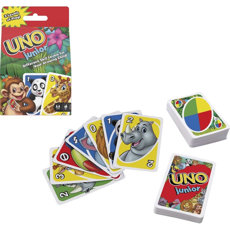 Mattel Games UNO Junior Card Game for Kids with Simple Rules, Levels of Play and Animal Matching for 2-4 Players