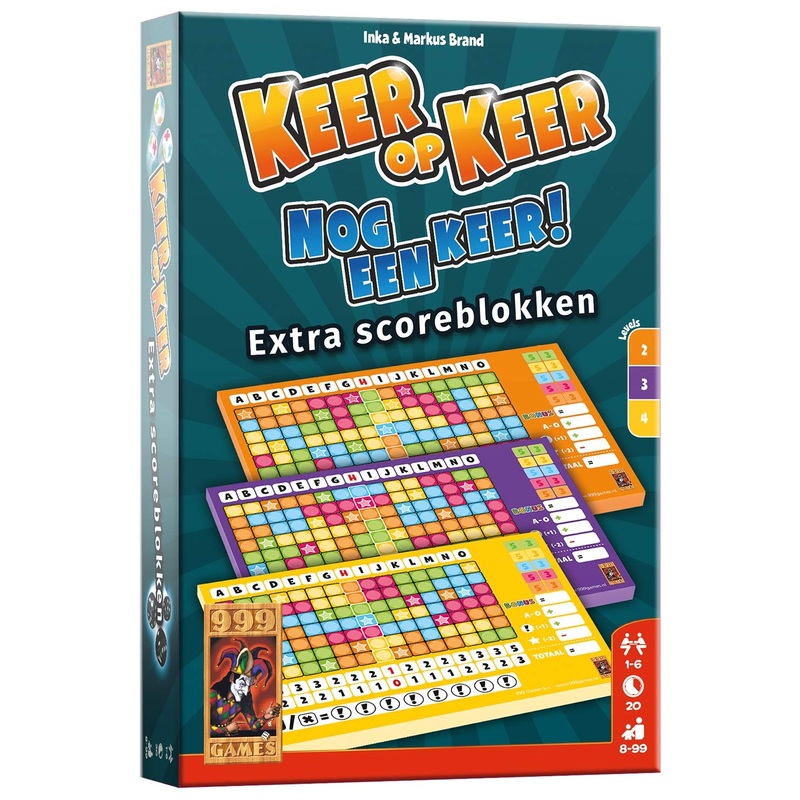 999Games - Time on Time Scoreblok 3 pieces Level 2, 3 and 4 Dice Game - from 8 years - One of the best games of 2018 - Inka & Markus Brand - Roll and write - for 1 to 6 players - 999-KEE02