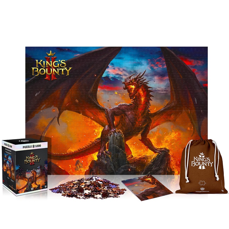 King's Bounty II: Dragon Puzzel 1000 stukjes, inclusief poster en tas, 68 x 48 cm, volwassenen en kinderen vanaf 14 jaar, een goed kerst- of verjaardagscadeau, videospel, decoratie