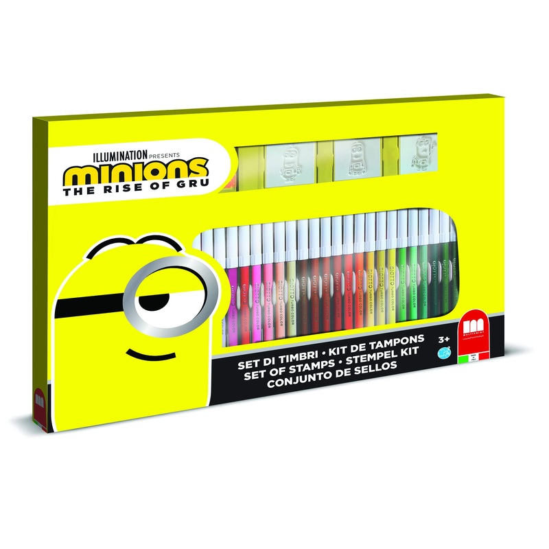 Multiprint Set 3 Stempel fr Kinder und 36 Farbige Markierungen Minions 2, Made in Italy, Stempelset Kinder, in Holz und Naturkautschuk, Ungiftige Waschbare Tinte, Geschenkidee, Art.57896