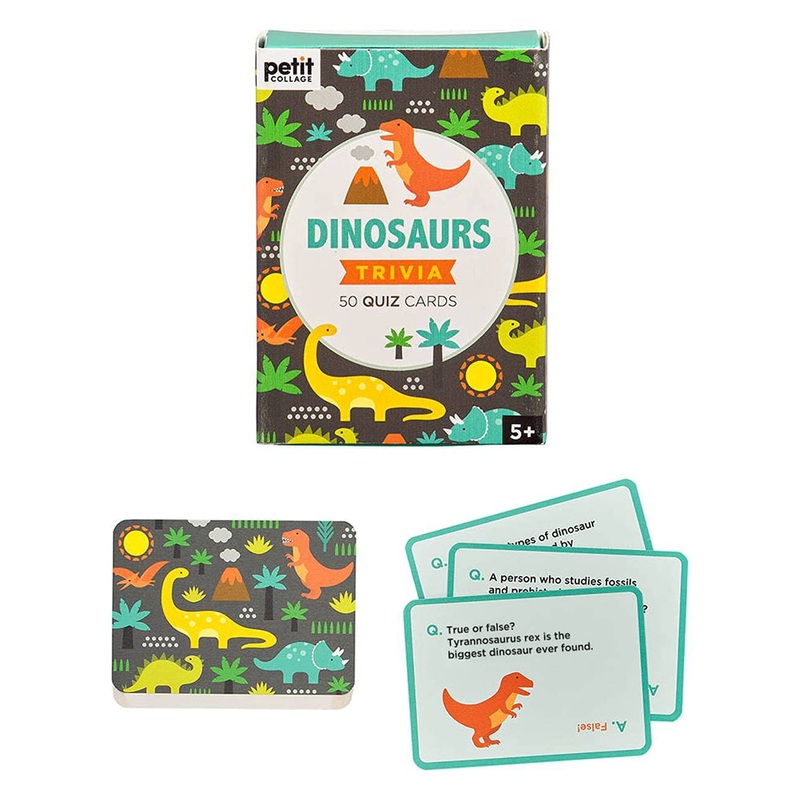 Petit Collage Dinosaurs Trivia Quiz Cards  Fun Card Game for Kids, Kids Trivia Game for Ages 5+  Includes 50 Dinosaur-Themed Quiz Cards  Perfect for Family Fun