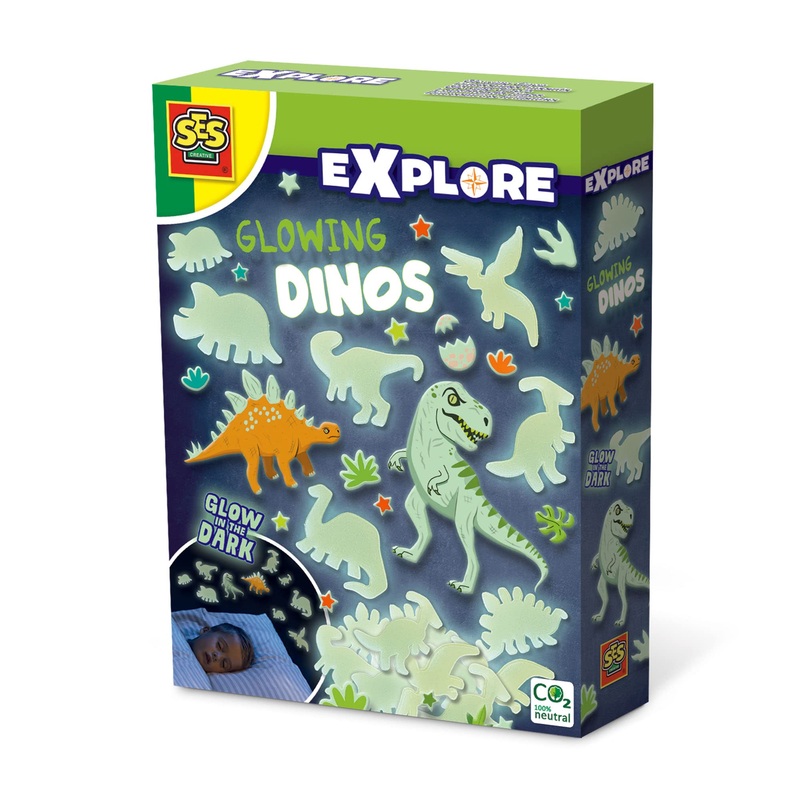 SES Creative 25127 Glowing Dinos - Glow in The Dark, Cool Dino Themed Bedroom Decoration, Age 5+
