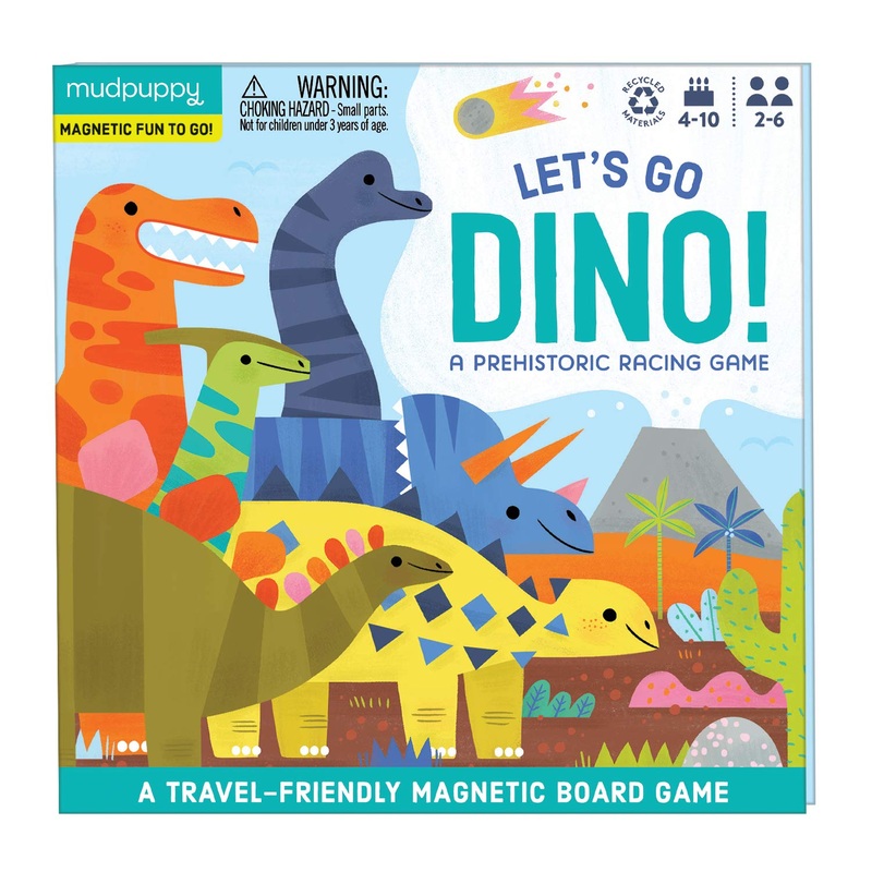 Mudpuppy Lets Go, Dinos! Magnetic Board Game  Colorful Racing Game for Kids Ages 5-10, 2-6 Players  Compact & Magnetic Design, Ideal Travel Activity for Kids, Instructions Included