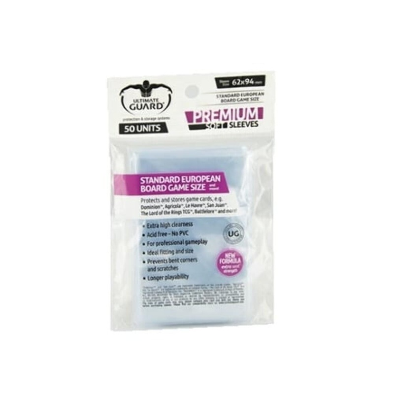 Ultimate Guard "Standard European Premium Soft Sleeves for Board Game Cards (Transparent