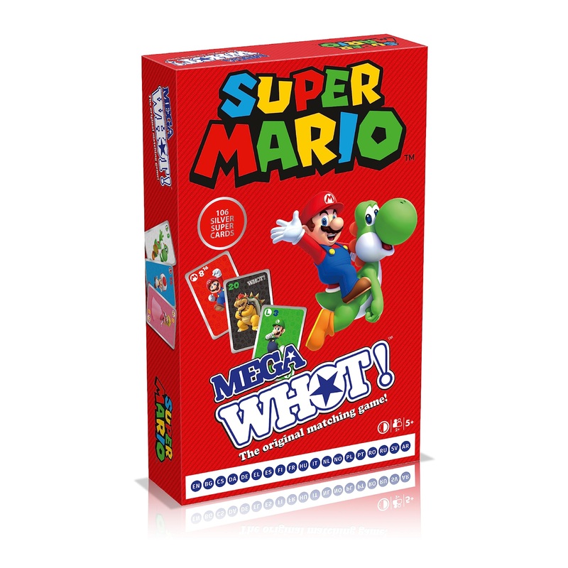 Waddingtons Number 1 Super Mario Mega WHOT! deluxe edition, the original matching game now with a custom game board, match Luigi and Yoshi, gift for ages 5 plus