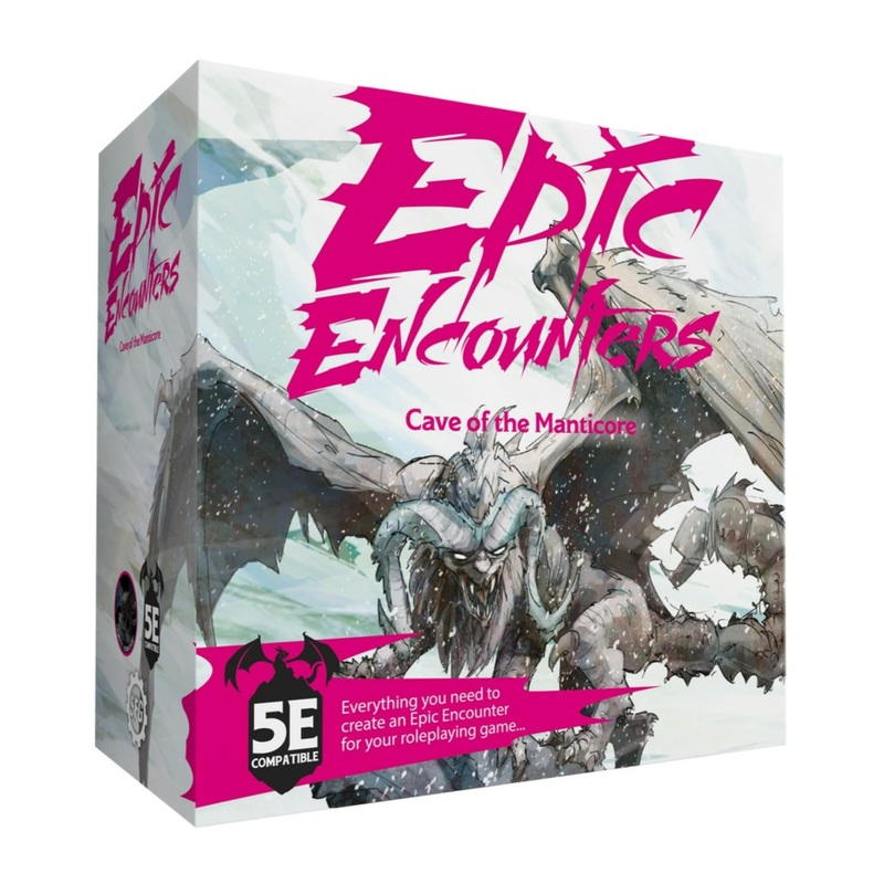 Epic Encounters: Cave of The Manticore Game with a Huge boss Mini, Double-Sided A2 Game Mat, Adventure Book and Monster Stats