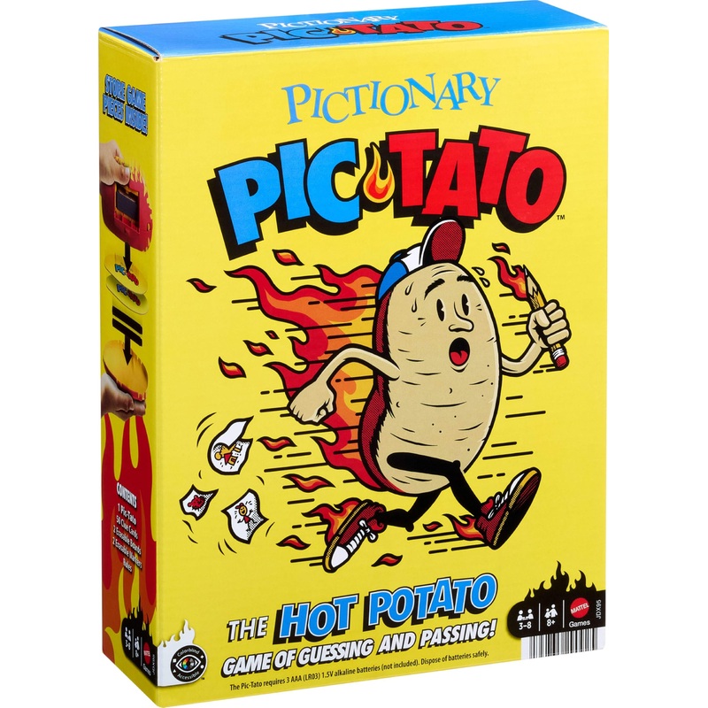 Mattel Games Pictionary Pic-Tato Hot Potato Game, Talks and Plays Music, Family Game for Kids, Adults and Game Night with Erasable Markers and Boards, JDX95