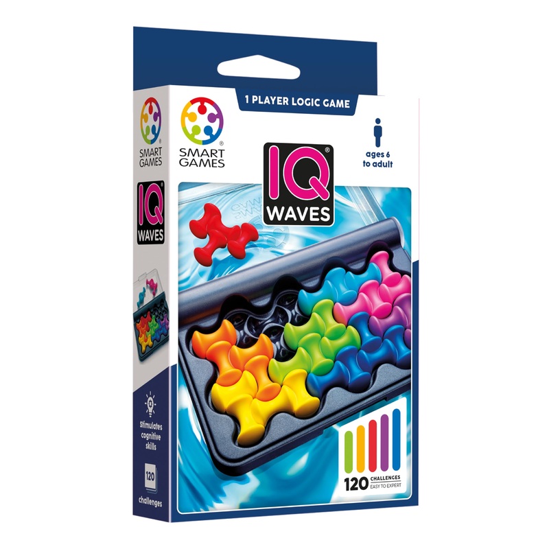 SmartGames - IQ Waves, Puzzle Game with 120 Challenges, Ages 6+, Blue, Yellow, Red