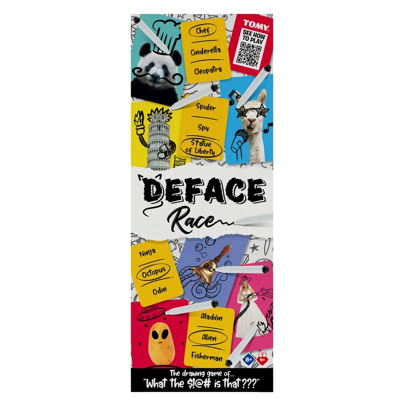 TOMY Games T73419 Deface Race, Family Card for 4 or More Players, Board Game For Adults And Kids Suitable From 8+ Years, Multicoloured