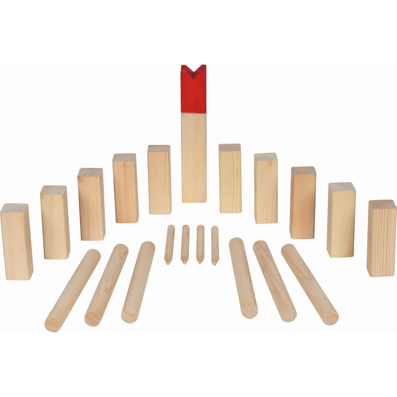 GOKI- Kubb, Juego de Vikingos, en Bolsa de algodn ajedrez Mesa, Color marrn (56324