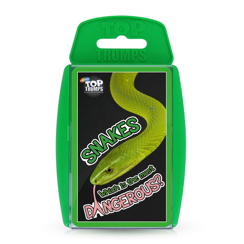 Top Trumps Snakes Classics Card Game, learn interesting facts about the King Cobra, Death Adder and the Grass Snake in this educational packed game, 2 plus players makes a great gift for ages 6 plus