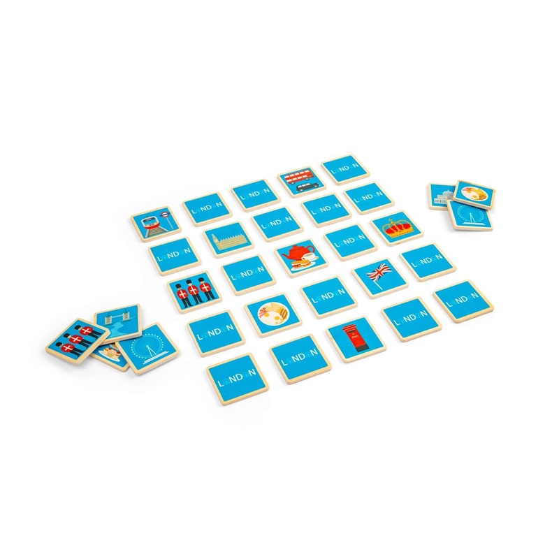 Bigjigs Toys London Memory Game  Set di 32 paia di abbinamenti in legno, divertente giocattolo da viaggio, giochi di abbinamento, regali ecologici per bambini dai 2 anni in su