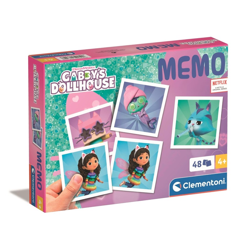 Clementoni Educational Game Memo Gabby'S Dollhouse 48 Tiles - Game For Children 3-5 Years, Flash Card Games, Learning Logical Thinking, 2 Players, Gift For Boy/Girl, Cartoon, Made In Italy, 18309