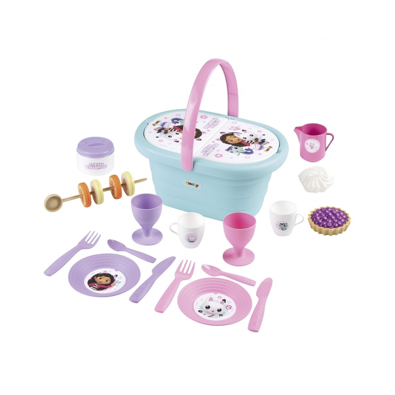 Smoby- La Casa de Muecas de Gabby Cesta de Picnic - con 2 Juegos de Vajilla, Pegatinas, Jarra de Leche, Azucarero, hasta 21 Accesorios, A Partir de 3 aos (7600312506)