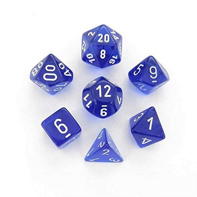 DND Dice Set-Chessex D&D Dice-16mm Translucent Blue and White Plastic Polyhedral Dice Set-Dungeons and Dragons Dice Includes 7 Dice - D4 D6 D8 D10 D12 D20 D% (CHX23076), Large (18mm - 25mm