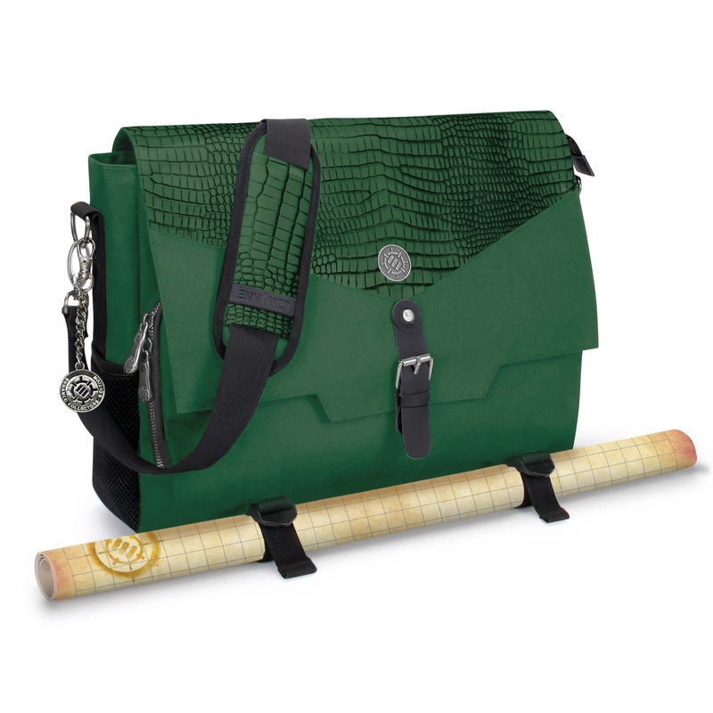 ENHANCE Player's Essentials DND-Tasche, Sammleredition - Umhngetasche aus Drachenhaut fr 24 Bcher, Ordner, Wrfel und Zubehr, mit 17-Zoll-Laptop-Steckplatz, Battlemap-Riemen (Drachen Grn