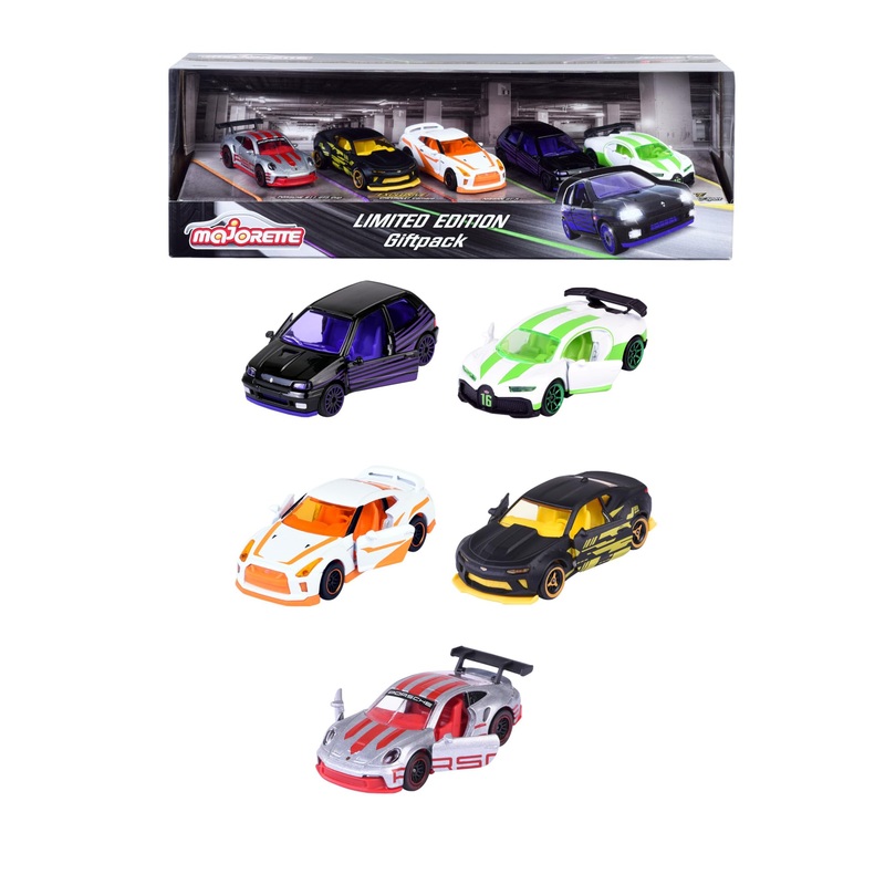 Majorette Car Set Limited Edition 10 - Gift Set with 5 Model Cars (Renault, Porsche, Nissan, Bugatti, Chevrolet), Metal Cars with Freewheel, Each 7.5 cm, for Children from 3 Years