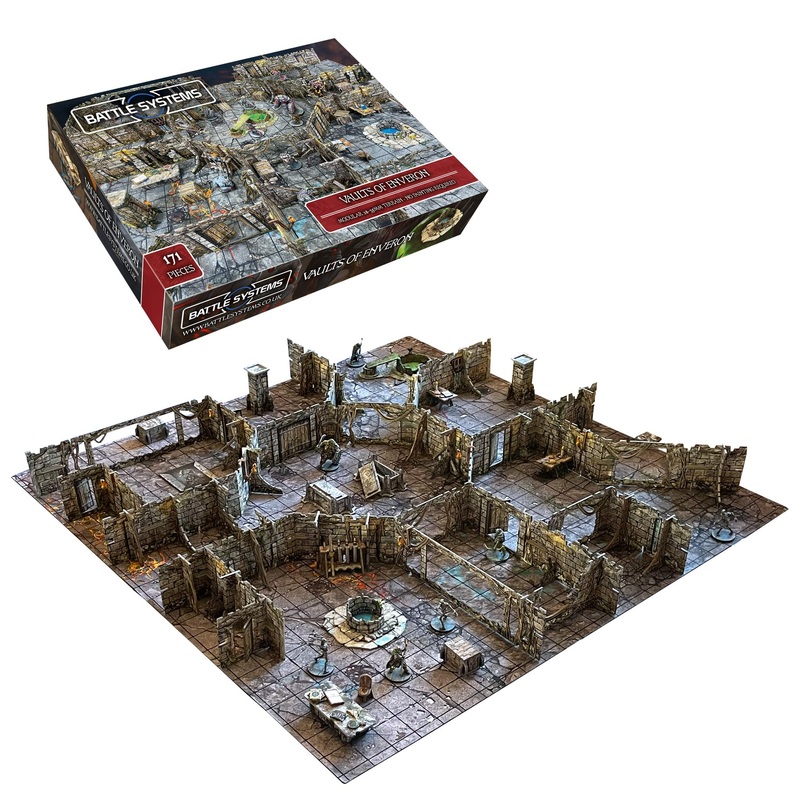 Fantasy Dungeon Terrain Vaults of Enveron Core Set - Battle Systems Terrain Immersive Scenery for D&D DND Maladum Pathfinder RPGs Full Color Heavy Duty Cardstock Printed Both Sides