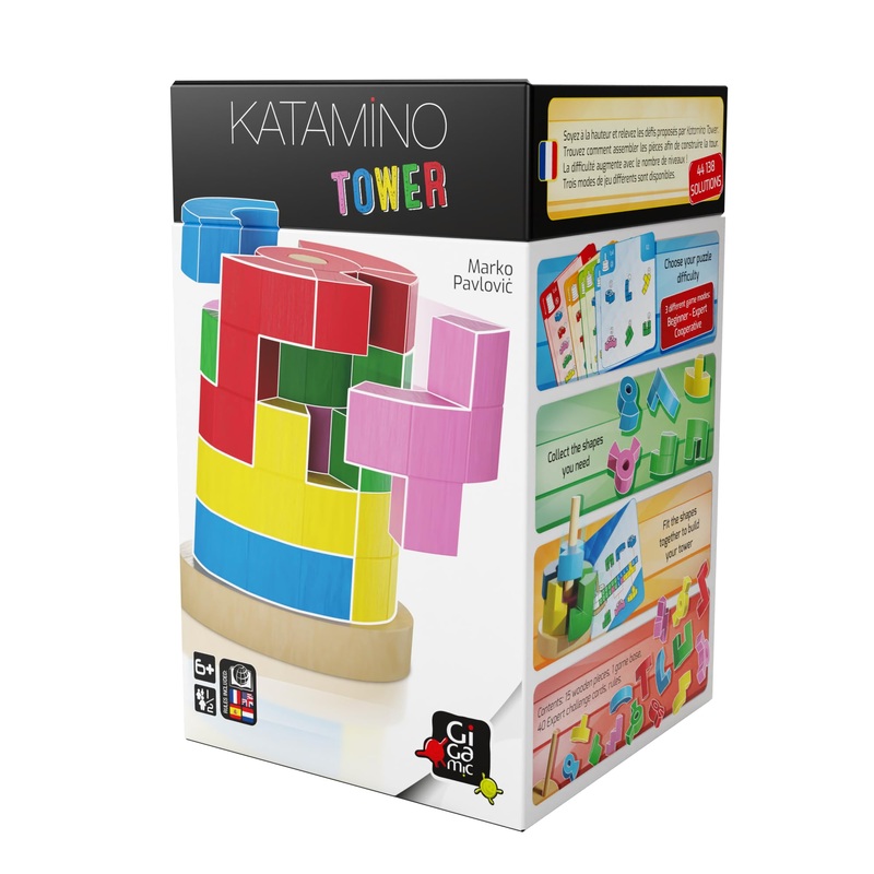 GIGAMIC Katamino Tower - Logic Game with Wooden Pieces, 3 Game Modes, 44,138 Solutions, Ages 10+