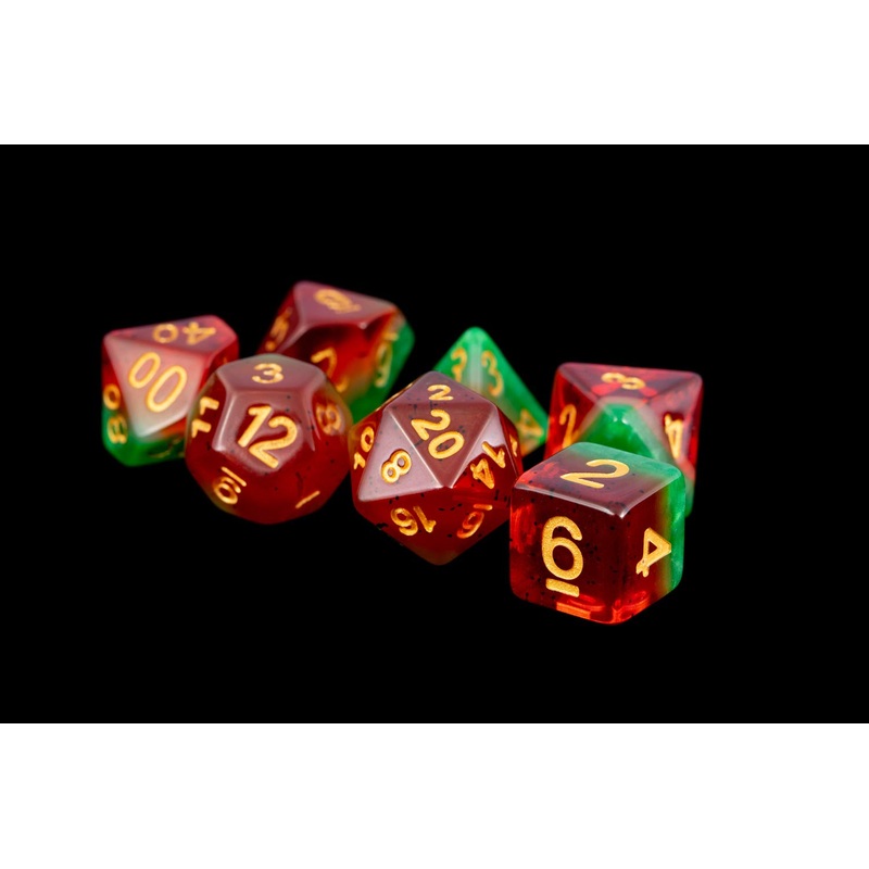 Metallic Dice Games 7-Set: 16mm: Fruit Watermelon/gd