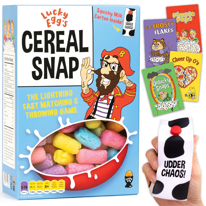 Cereal Snap: The Lighting Fast Matching & Throwing Game | 3-16 Players | Family Party Game for Teens & Kids, Comes with A Squishy Milk Carton, Active Family Card Game
