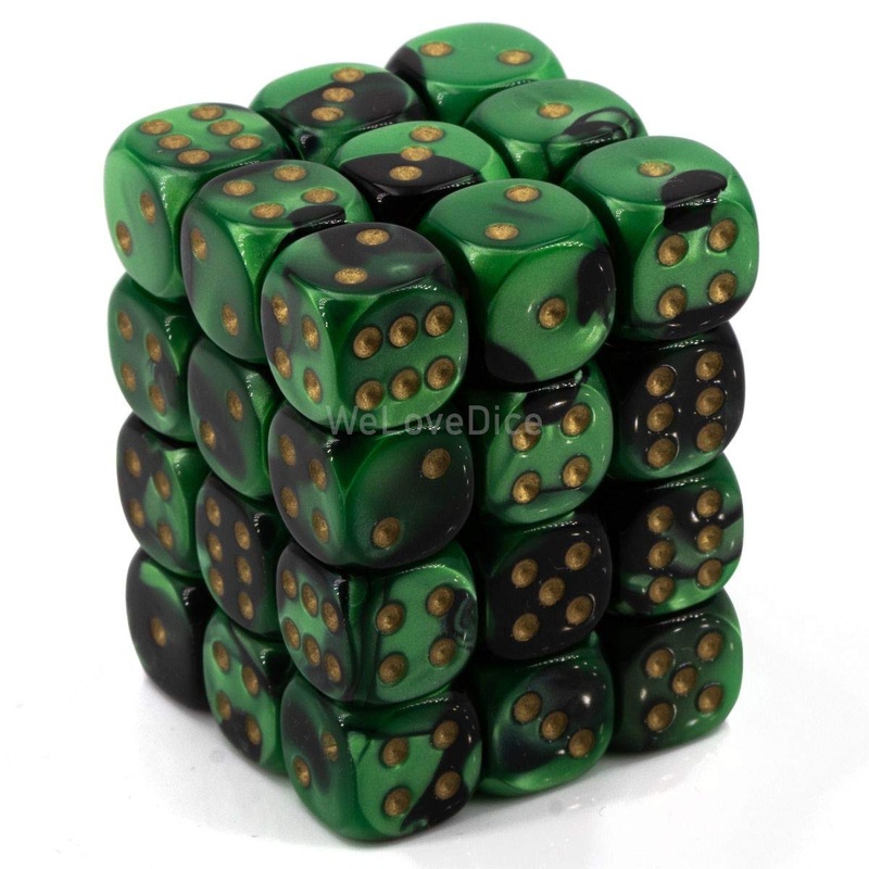 Chessex D&D Dice-12mm Gemini Black, Green, and Gold Plastic Polyhedral Dice Set-Dungeons and Dragons Dice Includes 36 Dice  D6, (CHX26839