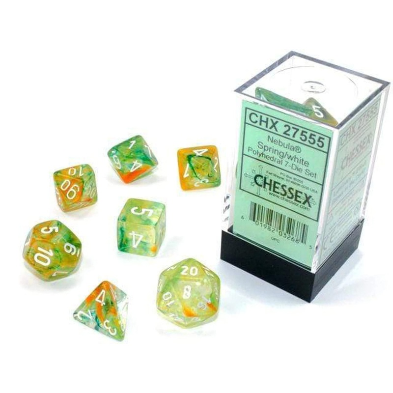 Chessex Nebula Polyhedral Dice Set Spring with White Luminary (7 dice