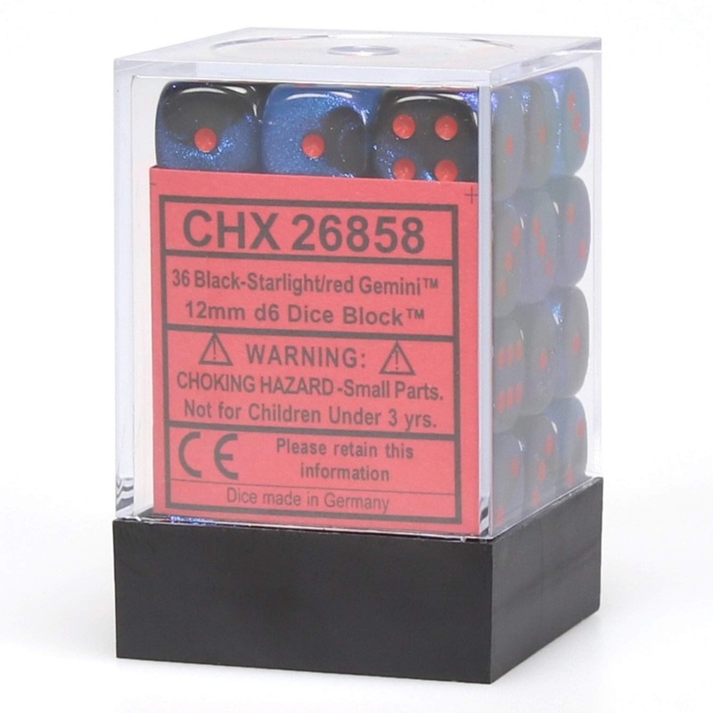 Dadi D6 Gemini Black Starlight w/Red (36