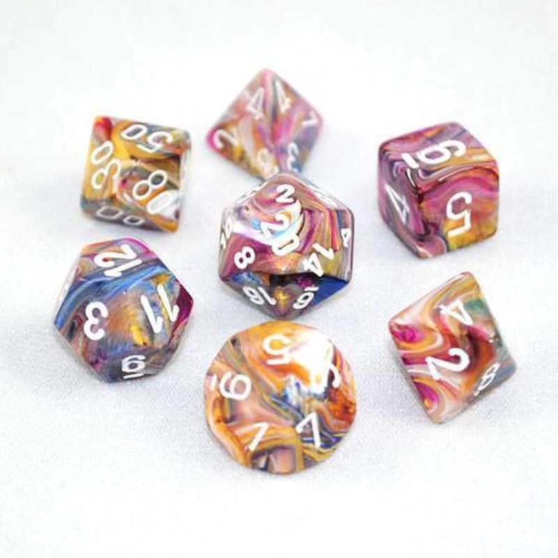 DND Dice Set-Chessex D&D Dice-16mm Festive Carousel and White Plastic Polyhedral Dice Set-Dungeons and Dragons Dice Includes 7 Dice - D4 D6 D8 D10 D12 D20 D% (CHX27440