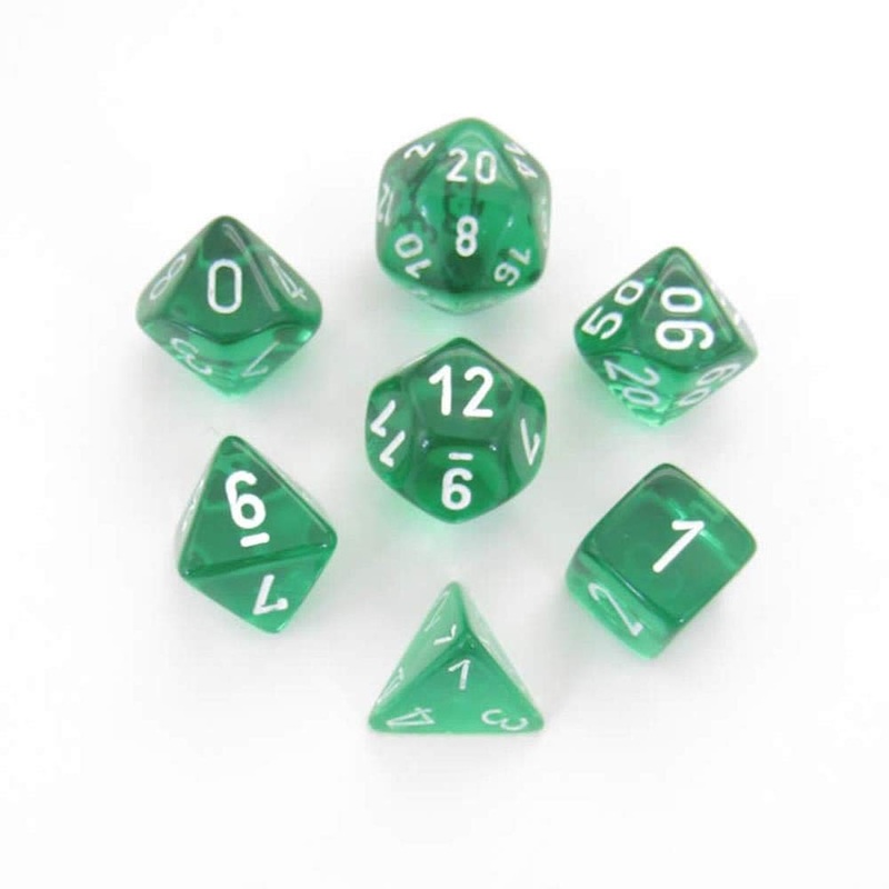 DND Dice Set-Chessex D&D Dice-16mm Translucent Green and White Plastic Polyhedral Dice Set-Dungeons and Dragons Dice Includes 7 Dice - D4 D6 D8 D10 D12 D20 D%, Various (CHX23075