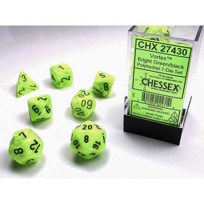 Polyhedral Dice: Vortex - Bright Green with Black (7)