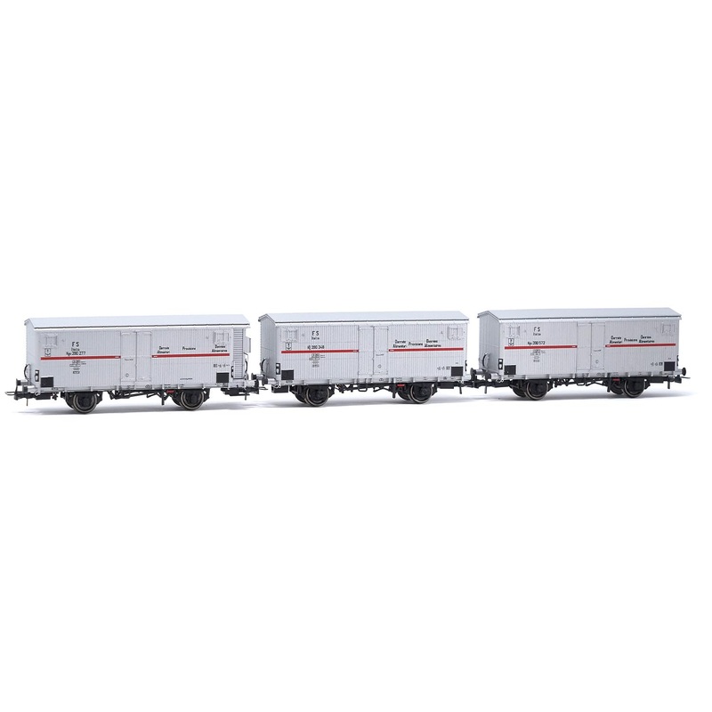 Rivarossi HR6605 FS 3-Einheiten-Packung Khlwagen HGB 2-Achsen 2 ohne Bremserhaus 1 mit Silber-roten Streifen ep Rolling Stock - Wagons