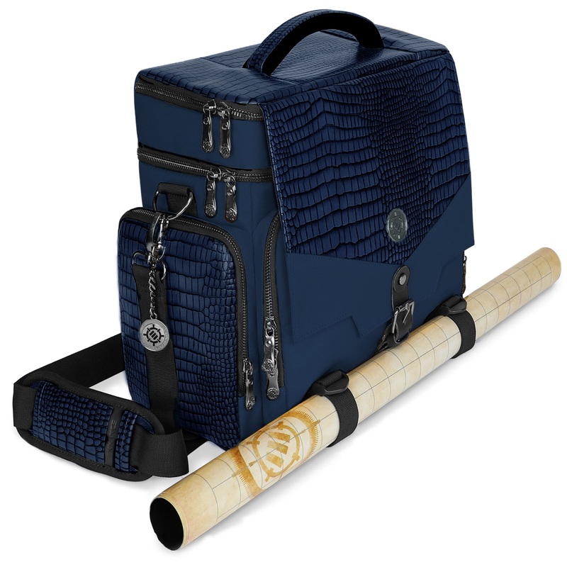 ENHANCE Collector's Edition RPG Adventurer's DND Bag - Dragon Hide Exterior Travel RPG Bag with Tabletop Miniatures Storage Vault, Mat Holder, DND Dice & Token Pockets, Fits 4-8 Books (Dragon Blue