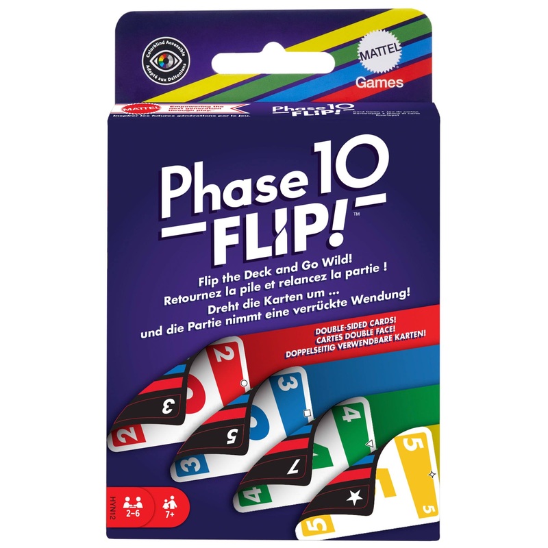Mattel Uno Phase 10 Flip Jeu de cartes familial avec cartes double face, inclut des phases spciales bases sur la couleur des cartes, pour 2  6 joueurs, HYN12