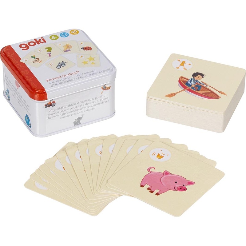 goki 56310 Card Game Kommst Du Drauf?, Creative Guessing Game for Children and Adults, Pantomime, Acoustic and Drawing Terms Guessing, Cardboard, Set of 60, from 4 Years