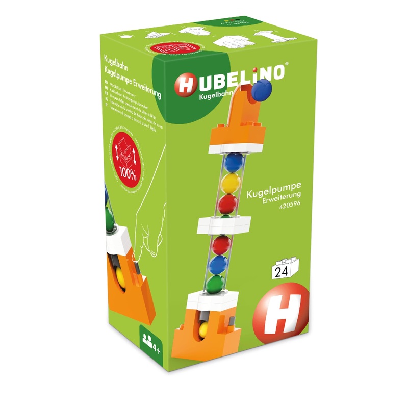 Hubelino 420596 Expansion set, Marble Run Lift Accessory, Compatible with popular bulding block system -24 pieces- For Ages 4 and Up (Made in Germany
