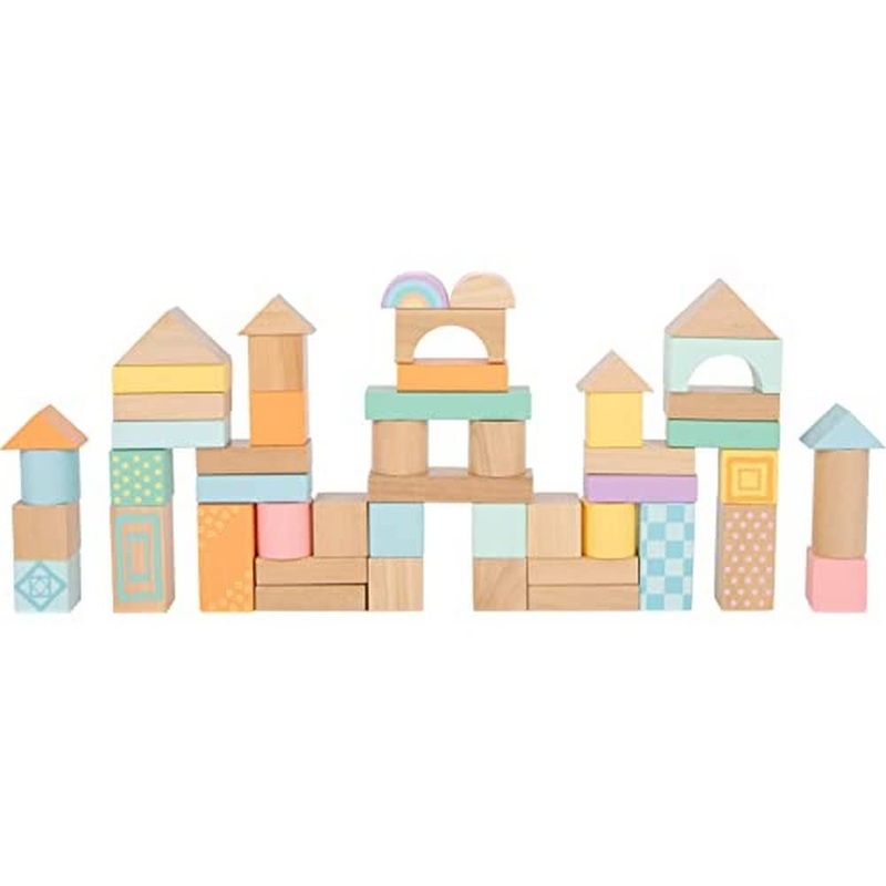 Small Foot Pastel Wooden Building Blocks, 50-Piece Set to Promote Creativity, from 12 Months, 11722 Toys
