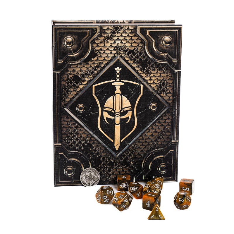 Tome of CombatFighter Themed 10 Piece Dice Set & Dice box For Storage And Travel For Dungeons & Dragons, Pathfinder, TTRPG Or Roleplay GameMore Than Your Standard 7 Piece Dice Set