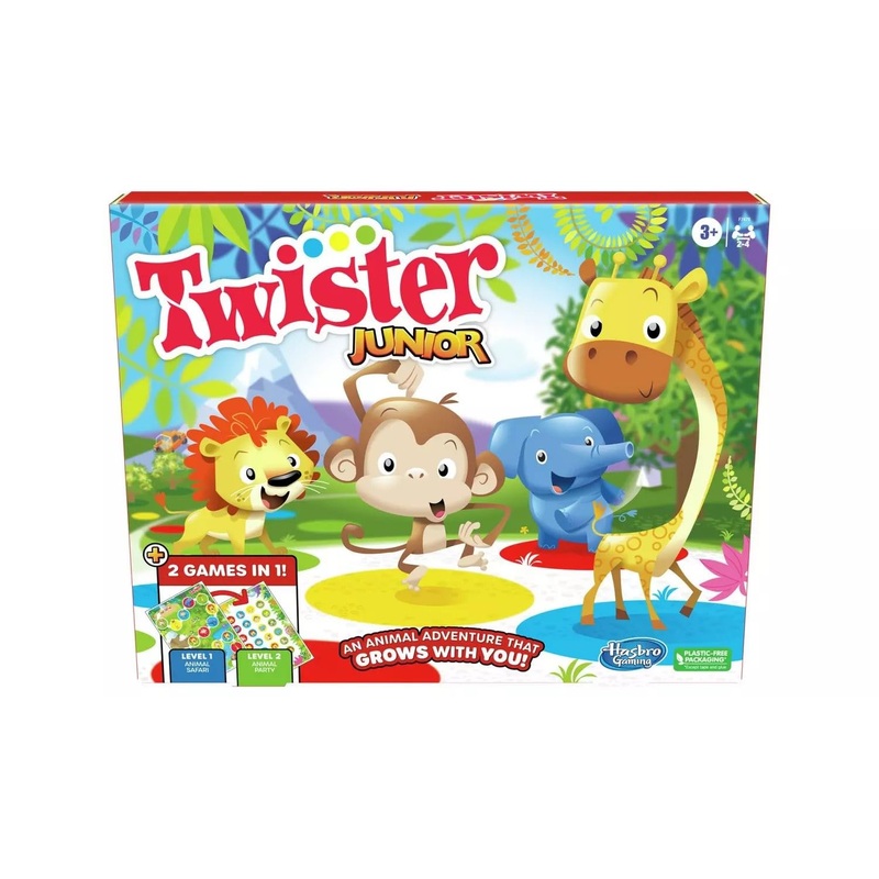 Twister Junior Game, Animal Adventure Alfombrilla de 2 Caras, 2 Juegos en 1, Juego de Fiesta, Juego de Interior para 2-4 Jugadores