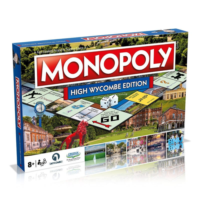 Winning Moves High Wycombe Monopoly Board Game, Advance to The Guildhall, Rye Park and Hughenden Manor National Trust, Invest in houses and hotels, 26 players makes a great gift for ages 8 plus